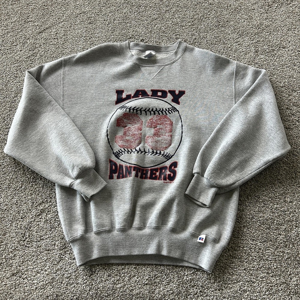 Vintage Russell Athletic Sweatshirt Womens Medium Gray Lady Panthers 33 Pullover